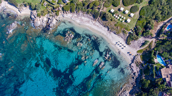 beaches of Villasimius photographed by drone, Sardinia, Italy