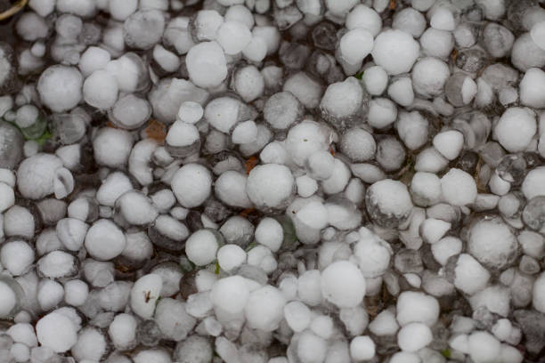 Hailstones on the ground after storm