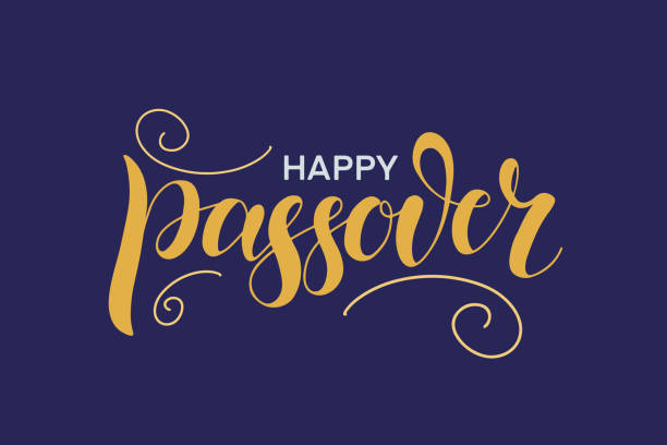 Happy Passover illustration Happy Passover illustration with greeting text and decoration, isolated on the purple background. Hand lettering calligraphy. Vector illustration for the Jewish Easter celebration concept. passover celebration stock illustrations