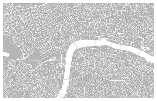 Topographic / Road map of London, England. Original map data is open data via © OpenStreetMap contributors