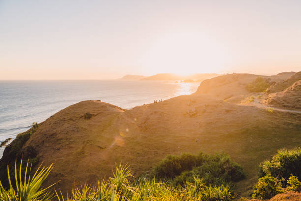 istock Coastline with ocean and hills at warm sunset or sunrise 1309056357