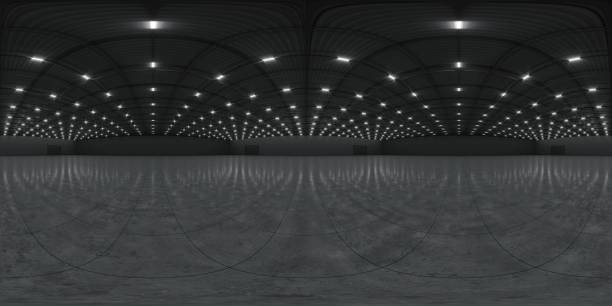 Full spherical panorama 360 degrees of empty exhibition space. backdrop for exhibitions and events. Tile floor. Marketing mock up. 3D render illustration