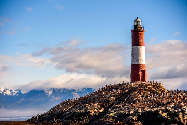 Lighthouse Pathfinders, Ushuaia, Argentina It is a popular tourist attraction, reached on short boat tours from Ushuaia. It is known to the Argentines as the Lighthouse at the End of the World. tierra del fuego national territory stock pictures, royalty-free photos & images