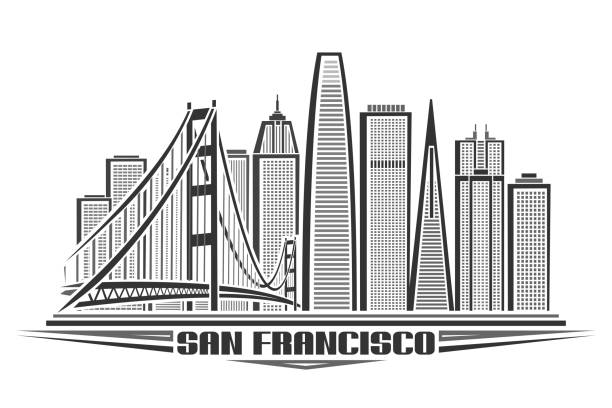 샌프란시스코의 벡터 일러스트레이션 - san francisco county skyline vector bridge stock illustrations