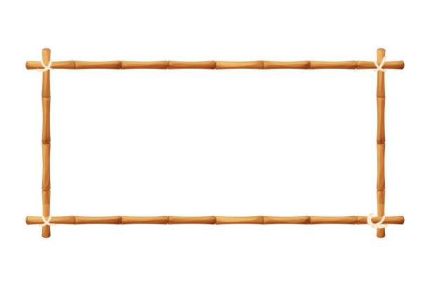 bambus-rahmen mit seil im cartoon-stil, dekoration isoliert auf weißem hintergrund stock vektor-illustration. hawaiianisch, stammes-rohling aus stöcken. - bamboo stock-grafiken, -clipart, -cartoons und -symbole