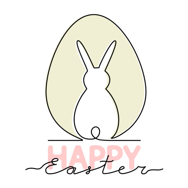 Happy Easter. Easter outline illustration Happy Easter. Easter outline illustration with spots. Single line art silhouette easter basket silhouette stock illustrations