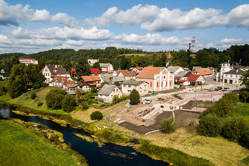 Aerial view of town Sabile and river Abava, Latvia