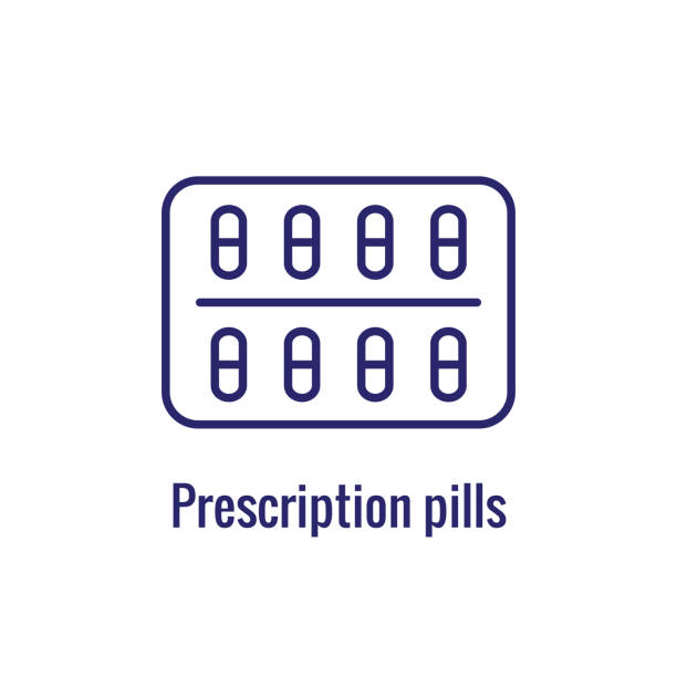 Pharmacy icon with an aspec of the pharma business - outline icon Pharmacy icon w an aspect of the pharma business - outline icon otc-bottle stock illustrations