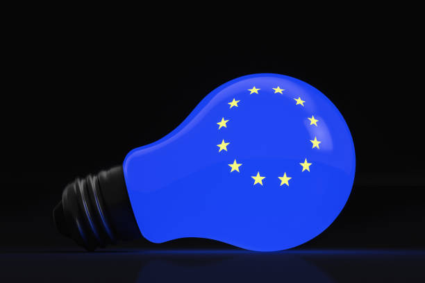 istock Glowing light bulb with European union symbols. 1309067718