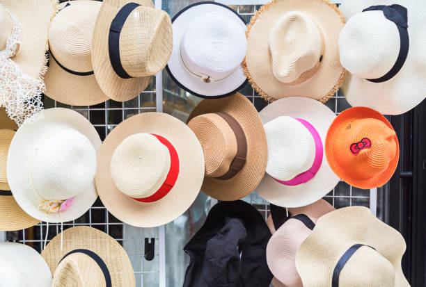 Many different colors hats, Design for beach hats sales in local market.