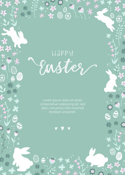 Lovely hand drawn Easter design with bunnies, eggs and flowers, cute doodle elements, great for cards, invitations, banners, wallpapers - vector design Lovely hand drawn Easter design with bunnies, eggs and flowers, cute doodle elements, great for cards, invitations, banners, wallpapers - vector design easter background stock illustrations