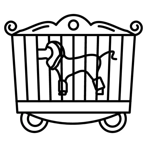 Vector illustration of Lion in Fancy Cage Concept, circus and amusement park things on white bakcground, Kids Joyland Vector Icon design
