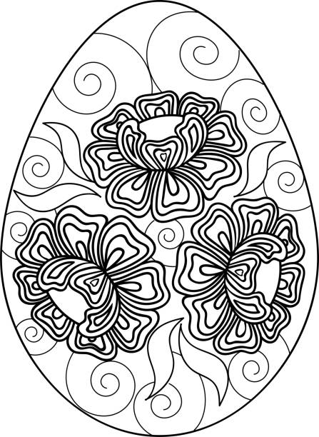 손으로 그린 검은 색과 흰색 계란 꽃. - easter egg paint black and white drawing stock illustrations