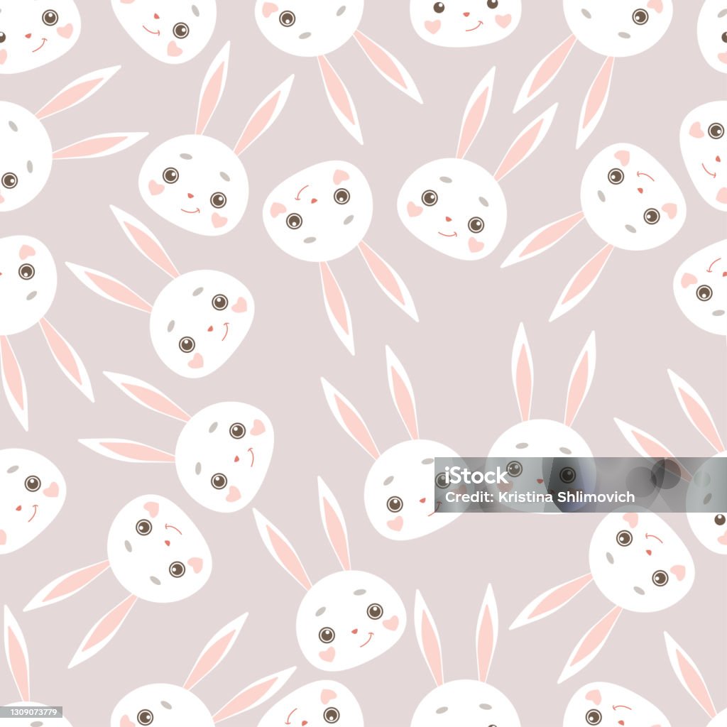 White Rabbit Patterns Pink Background Cute White Rabbit Seamless Background Pattern Stock Illustration ...