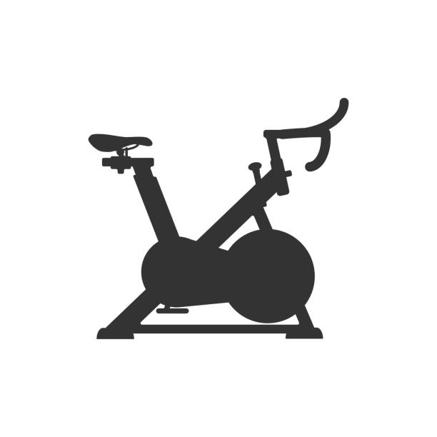 사이클링 운동 기계, 운동 자전거, 로고 아이콘. 사이클 스튜디오. 벡터 일러스트레이션 - spinning stock illustrations