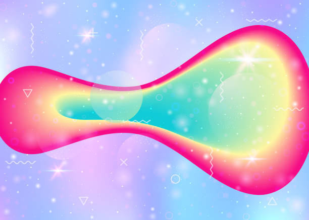 istock Vibrant gradients on rainbow background. Holographic dynamic fluid. Cosmos hologram. 1309074459