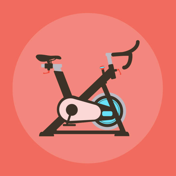 fahrrad-übungsgerät, heimtrainer, logo-symbol, auf rosa hintergrund. cycle studio. vektor-illustration - spinning-bike stock-grafiken, -clipart, -cartoons und -symbole