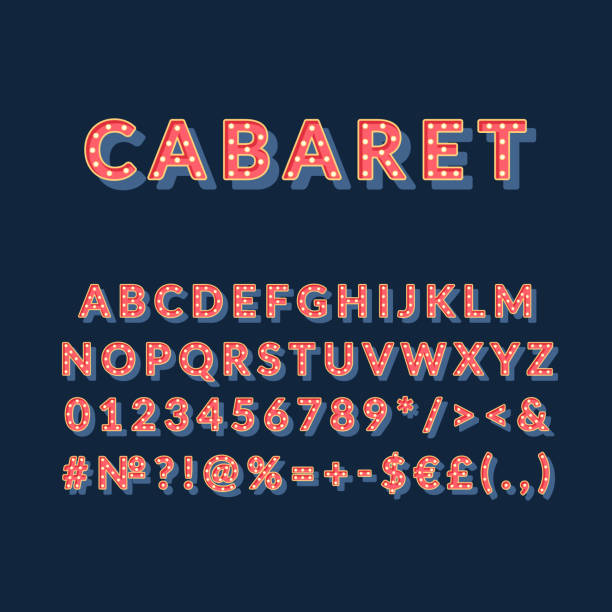 ilustraciones, imágenes clip art, dibujos animados e iconos de stock de cabaret vintage 3d vector alphabet set - cabaret