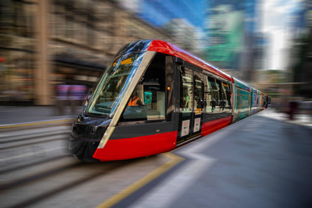 istock Tram moving through George St in Sydney NSW Australia 1309079201