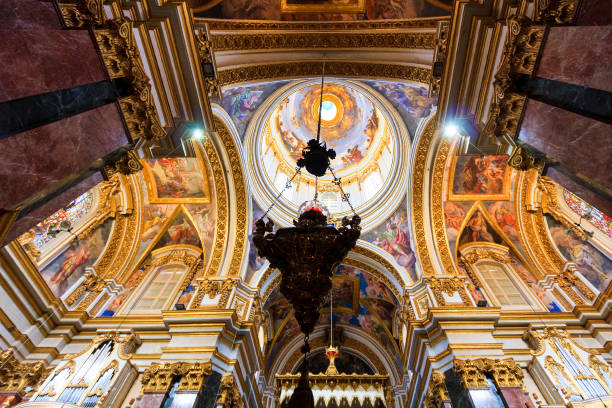 Collegiate Parish Church of St Paul's Shipwreck in Valetta, Malta Malta Valletta May. 11, 2019: Interior details and of the façade of the Collegiate Parish Church of St Paul's Shipwreck st paul cathedral la valletta malta island stock pictures, royalty-free photos & images