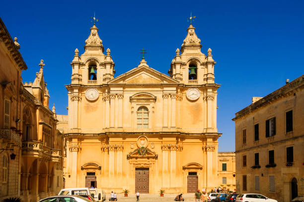 Collegiate Parish Church of St Paul's Shipwreck in Valetta, Malta Malta Valletta May. 11, 2019: Details and of the façade of the Collegiate Parish Church of St Paul's Shipwreck st paul cathedral la valletta malta island stock pictures, royalty-free photos & images