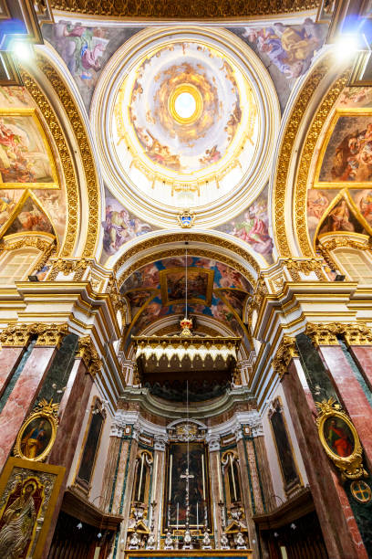 Collegiate Parish Church of St Paul's Shipwreck in Valetta, Malta Malta Valletta May. 11, 2019: Interior details and of the façade of the Collegiate Parish Church of St Paul's Shipwreck st paul cathedral la valletta malta island stock pictures, royalty-free photos & images