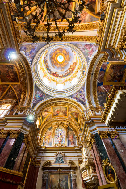 Collegiate Parish Church of St Paul's Shipwreck in Valetta, Malta Malta Valletta May. 11, 2019: Interior details and of the façade of the Collegiate Parish Church of St Paul's Shipwreck st paul cathedral la valletta malta island stock pictures, royalty-free photos & images