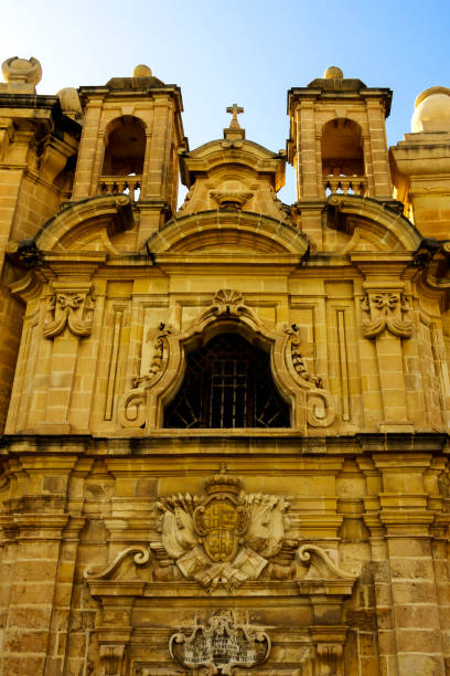 Collegiate Parish Church of St Paul's Shipwreck in Valetta, Malta Malta Valletta May. 11, 2019: Details and of the façade of the Collegiate Parish Church of St Paul's Shipwreck st paul cathedral la valletta malta island stock pictures, royalty-free photos & images