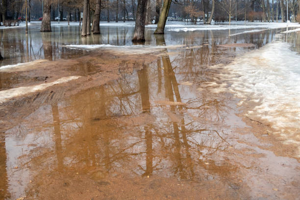istock Flooded paths of the park from the melting spring snow 1309081961
