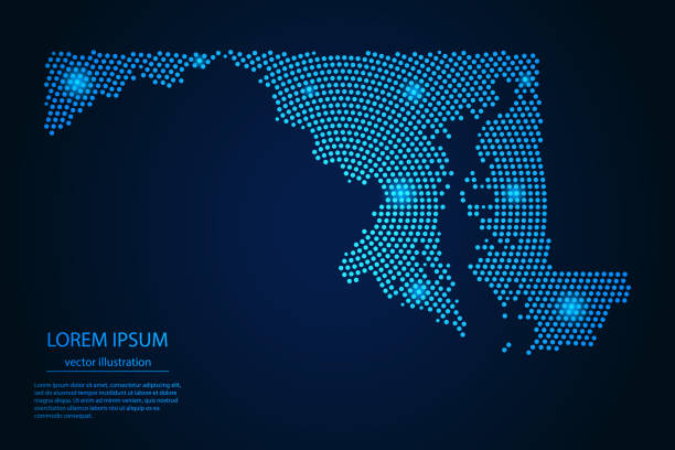 Abstract image Maryland map from point blue and glowing stars on a dark background Abstract image Maryland map from point blue and glowing stars on a dark background. vector illustration. maryland state colors stock illustrations