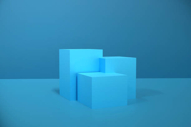istock Blank blue product presentation stands on the blue background 1309084225