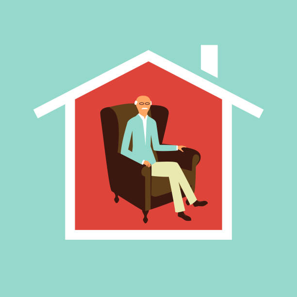 Senior man staying at home concept as protection from Covid-19 vector art illustration
