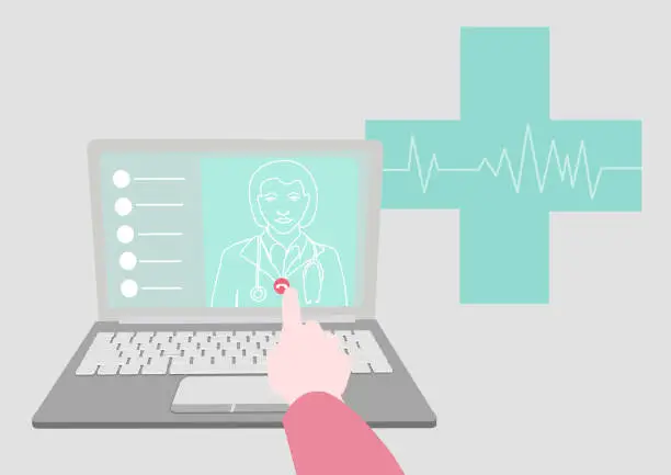 Vector illustration of Talking with the doctor by a video call