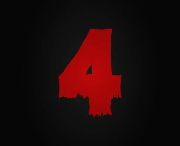 Vector illustration of 4 vector number horror bloody, scary. Insane Fear brutal, scream font. Wicked night theme style design