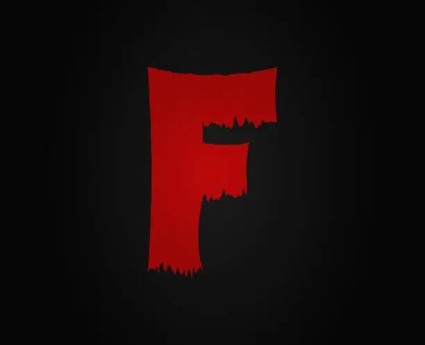 Vector illustration of F letter horror bloody, scary. Insane Fear brutal, scream font. Wicked night theme style design