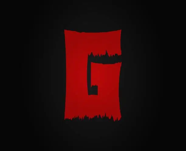 Vector illustration of G letter horror bloody, scary. Insane Fear brutal, scream font. Wicked night theme style design