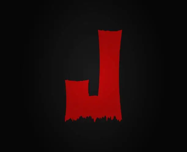 Vector illustration of J letter horror bloody, scary. Insane Fear brutal, scream font. Wicked night theme style design