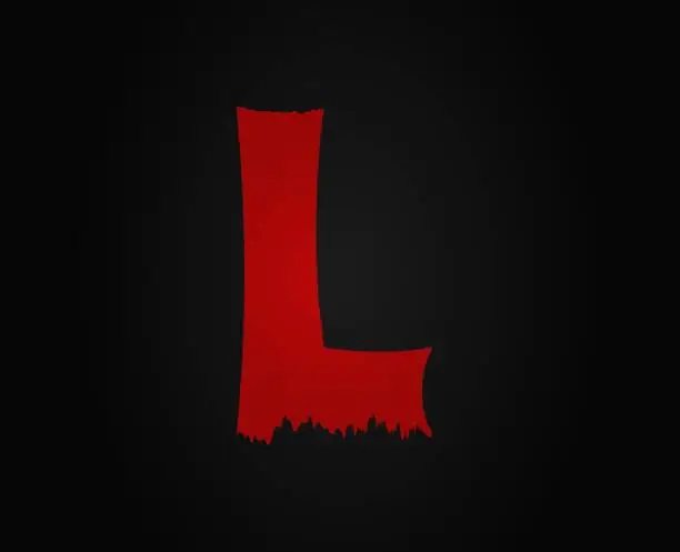 Vector illustration of L letter horror bloody, scary. Insane Fear brutal, scream font. Wicked night theme style design