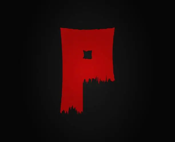 Vector illustration of P letter horror bloody, scary. Insane Fear brutal, scream font. Wicked night theme style design