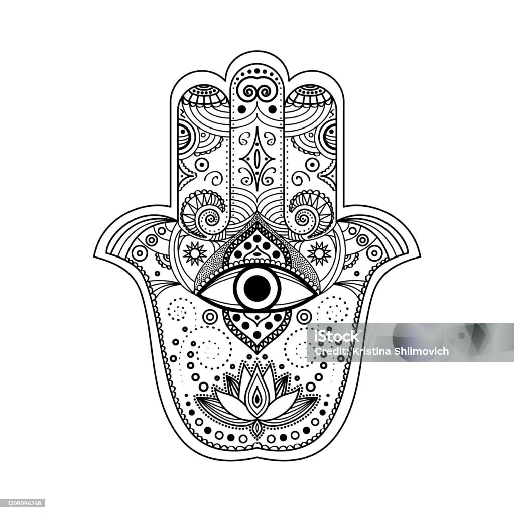 Hamsa Hand Symbol Black And White Illustration Symbol Of Strength And ...