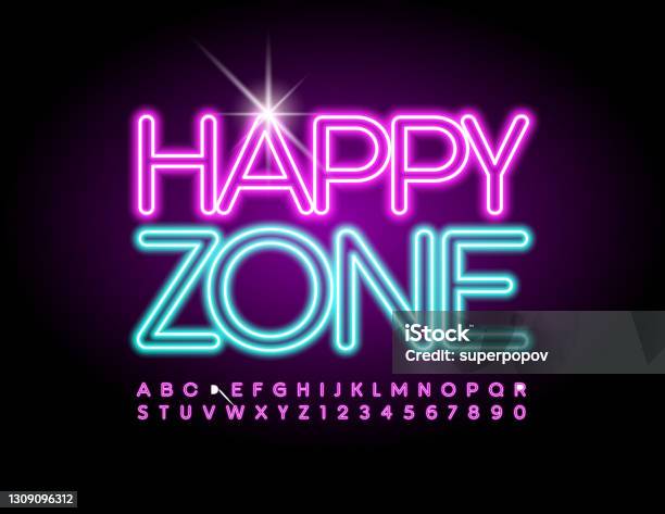 Happyzone Sign Vector Glowing Banner Happy Zone Neon Light Alphabet Letters And ...