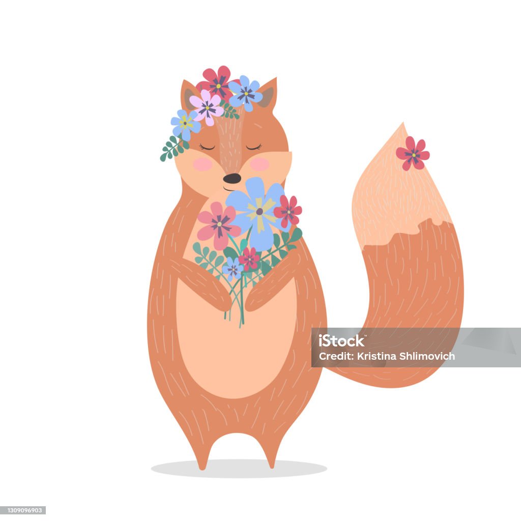 Congratulations Fox Cute Fox Vector Childish Illustration In Flat Style For Poster ...