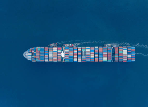 istock Aerial View of Freight Ship 1309099044