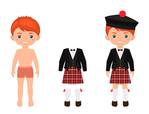 Dress Up Cute Boy In Scottish Suit Paper Doll Character Template cartoon  Flat Style Stock Illustration - Download Image Now - iStock