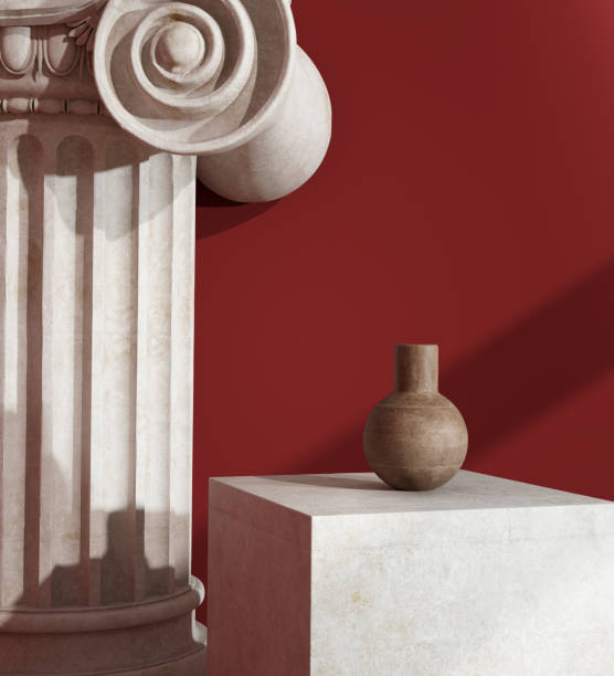 istock Antique stone column Product display background. Museum exhibition product placement template. 3d rendering. 1309107001