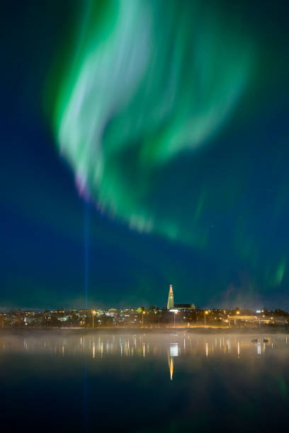 istock City and water against bright polar lights 1309107577