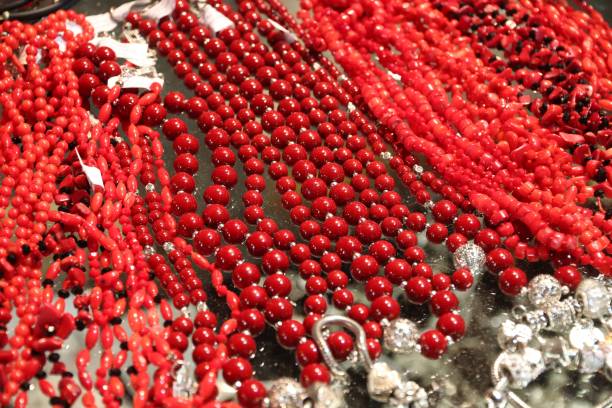 Coral jewellery in Croatia. Jewelry store window display in Split, Croatia.