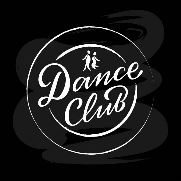 ilustrações de stock, clip art, desenhos animados e ícones de dance club handwritten emblem on a blackboard background - polka dancing