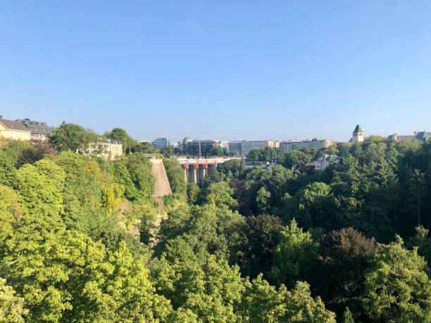 View of the Petrusse Park in the city of Luxembourg Luxembourg City, Luxembourg - August 25, 2019: View of the Petrusse Park petrusse stock pictures, royalty-free photos & images