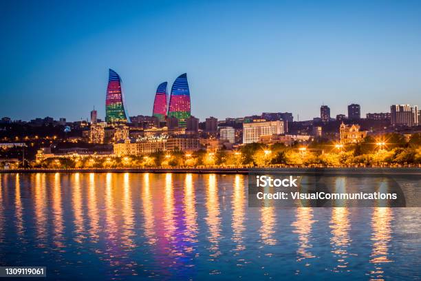 Seaside Boulevard In Baku Stock Photo - Download Image Now - Baku, Caspian Sea, Flame